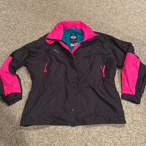 Vtg 90s Columbia black pink green colorblock shell ultrex jacket XL
